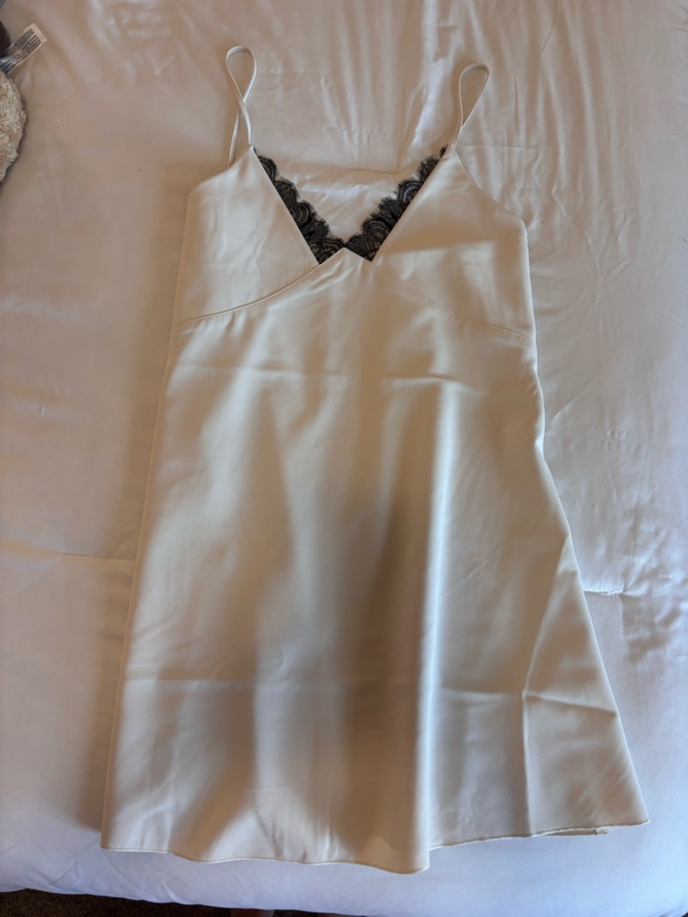 H&M Cream Slip Dress with Black Lace Trim